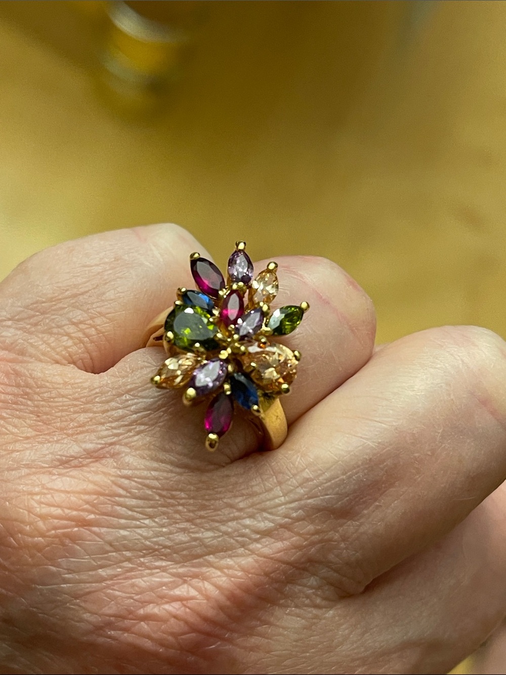 Gold Plated Multistone Floral Cluster Ring New!